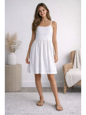 Girls GapKids White Cotton Eyelet Smocked Cottagecore Dress XXL(14-16)